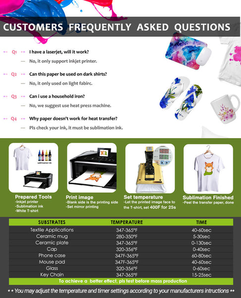 A4 Premium Sublimation Paper | 105G | 100 Sheets | High quality | EXCELLENT PERFORMANCE - Dry in seconds | Vibrant Colours